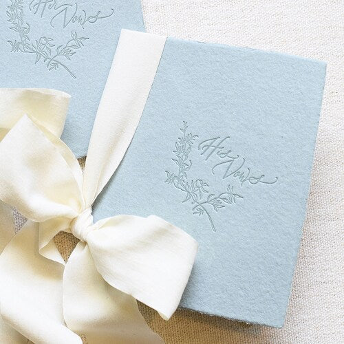Antique Blue and Ivory Letterpress Vow Booklets – His & Hers Wedding Vow Books