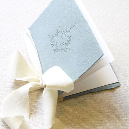 Antique Blue and Ivory Letterpress Vow Booklets – His & Hers Wedding Vow Books