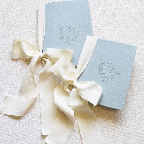 Antique Blue and Ivory Letterpress Vow Booklets – His & Hers Wedding Vow Books