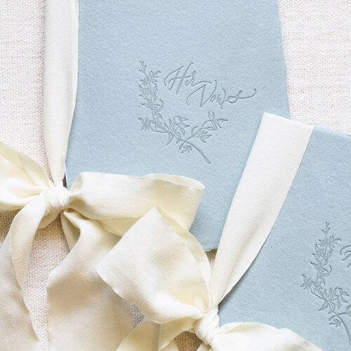 Antique Blue and Ivory Letterpress Vow Booklets – His & Hers Wedding Vow Books
