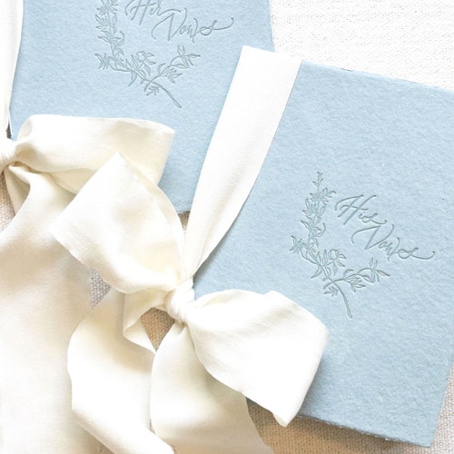 Antique Blue and Ivory Letterpress Vow Booklets – His & Hers Wedding Vow Books