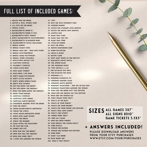 Pink Modern Bachelorette Party Games Bundle – 100 Editable Games