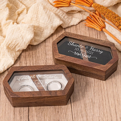 Personalized Double Slot Wedding Ring Box – Rustic Engagement Ring Box