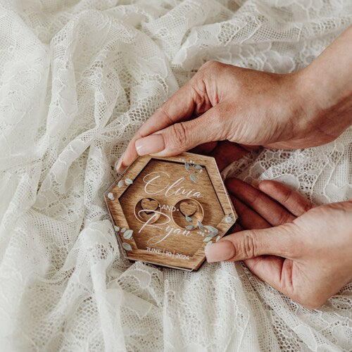 Personalized Ring Bearer Box with Glass Cover | Custom Wedding Ring Box | Rustic Engagement Ring Box