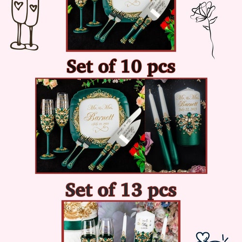 Ivory Wedding Flutes & Cake Server Set with Plate and Unity Candles
