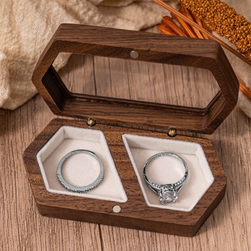 Personalized Double Slot Wedding Ring Box – Rustic Engagement Ring Box