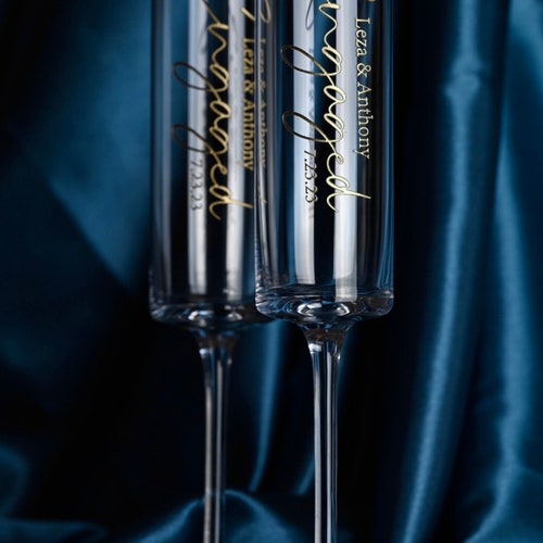Engaged Modern Toasting Flutes – Personalized Gift