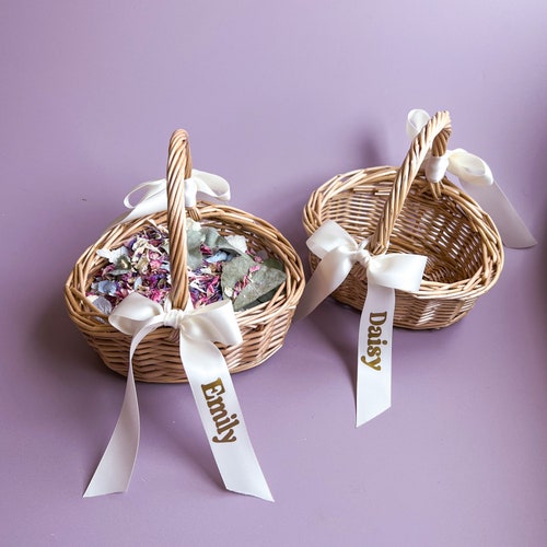 Personalized Flower Girl Basket with Biodegradable Petal Confetti