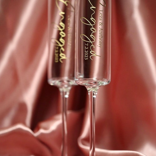 Engaged Modern Toasting Flutes – Personalized Gift