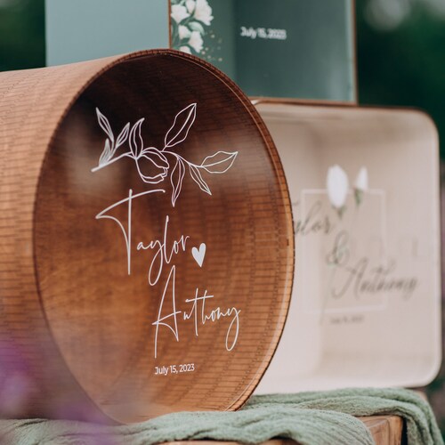 Personalized Wooden Wedding Card Box with Acrylic Glass Print