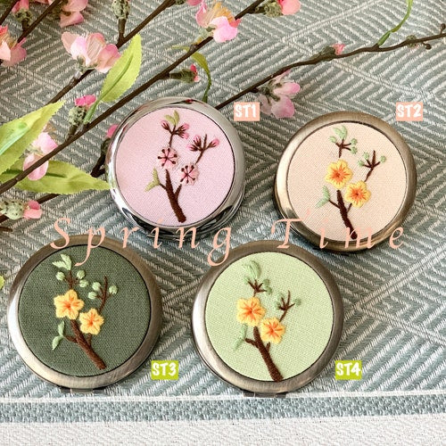 Floral Hand-Embroidered Pocket Mirror