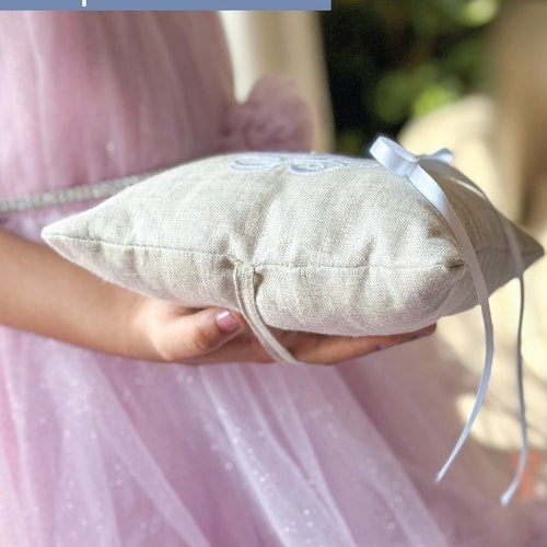 Custom Monogrammed Linen Ring Bearer Pillow