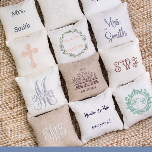 Custom Monogrammed Linen Ring Bearer Pillow