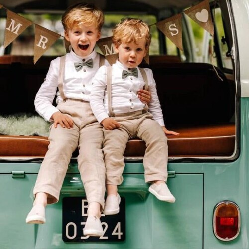 Page Boy Linen Suit Set – Beige Pants, Shirt & Bow Tie