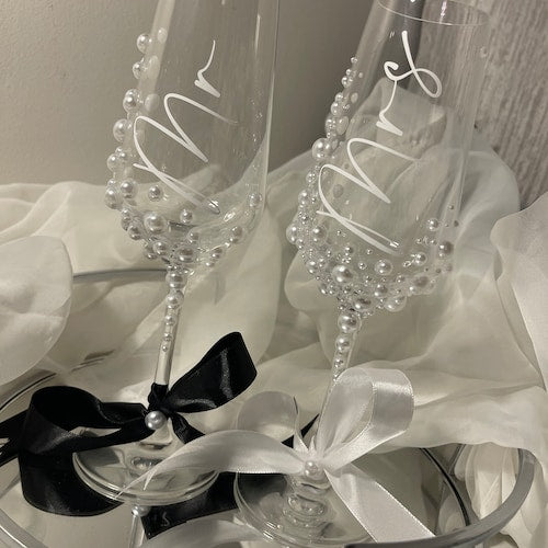 Personalized Pearl Crystal Champagne Flute