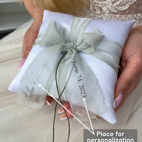 Personalized Sage Green Wedding Ring Bearer Pillow – Elegant & Customizable