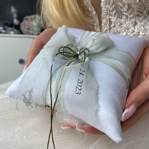 Personalized Sage Green Wedding Ring Bearer Pillow – Elegant & Customizable