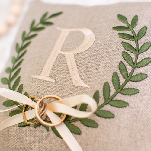 Custom Monogrammed Linen Ring Bearer Pillow