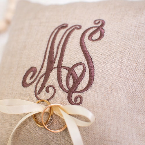 Custom Monogrammed Linen Ring Bearer Pillow