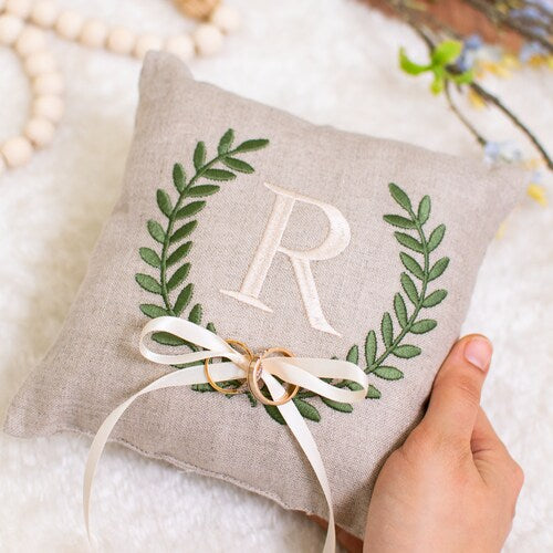 Custom Monogrammed Linen Ring Bearer Pillow