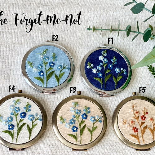 Floral Hand-Embroidered Pocket Mirror