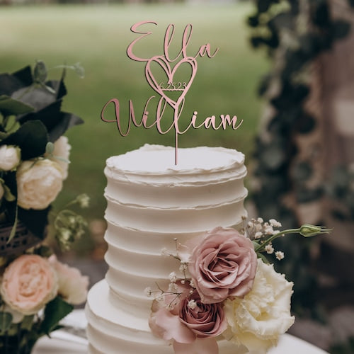 Heart-Shaped Personalized Wedding Cake Topper – Custom Date Design