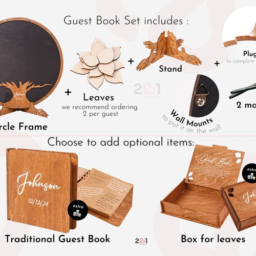Personalized Family Tree Wedding Guest Book Alternative – Rustic Wooden Keepsake
