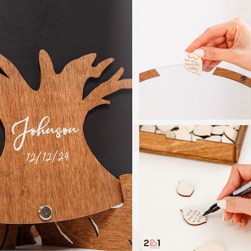 Personalized Family Tree Wedding Guest Book Alternative – Rustic Wooden Keepsake