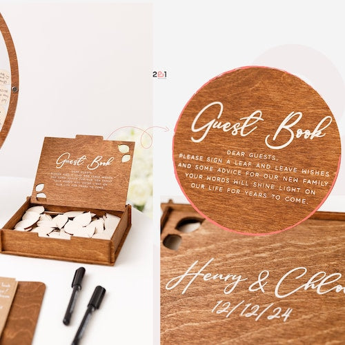 Personalized Family Tree Wedding Guest Book Alternative – Rustic Wooden Keepsake