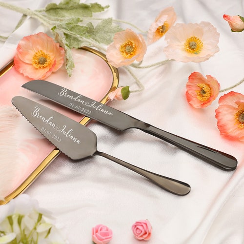 Personalized Wedding Cake Knife & Server Set – Engraved Cake Cutting Set