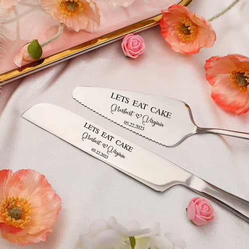 Personalized Wedding Cake Knife & Server Set – Engraved Cake Cutting Set