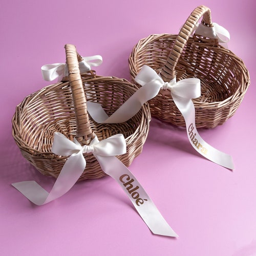 Personalized Flower Girl Basket with Biodegradable Petal Confetti