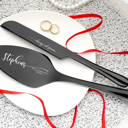 Personalized Wedding Cake Cutting Set with Forks – Engraved Cake Server Set