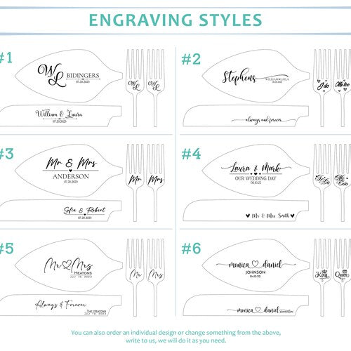 Personalized Wedding Cake Cutting Set with Forks – Engraved Cake Server Set