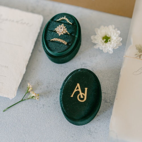 Custom Velvet Heirloom Ring Box – Personalized Engagement & Wedding Ring Box, Triple Slot, Double Slot, or Single Slot