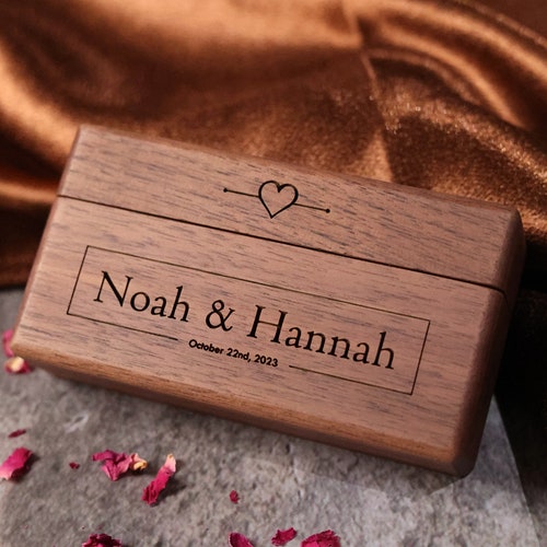 Double Ring Box | Walnut Wood Wedding Ring Holder | Ring Bearer Box