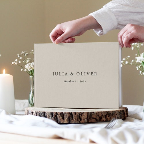 Personalized Linen Wedding Guest Book