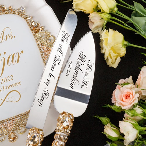Ivory Wedding Flutes & Cake Server Set with Plate and Unity Candles