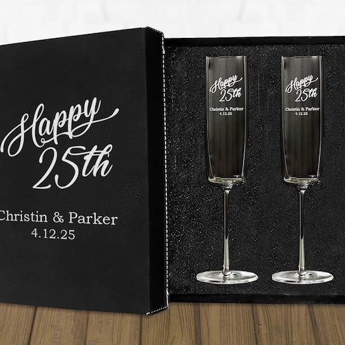 Modern Wedding Toasting Flutes with Free Personalization – Set of 2