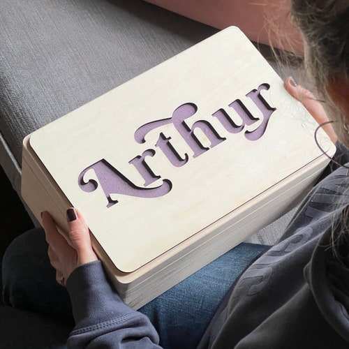 Personalized Wooden Keepsake Box with Fabric Peekaboo Background