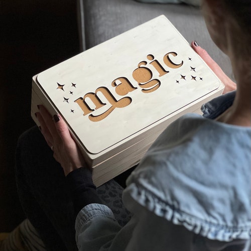 Personalized Wooden Keepsake Box with Fabric Peekaboo Background