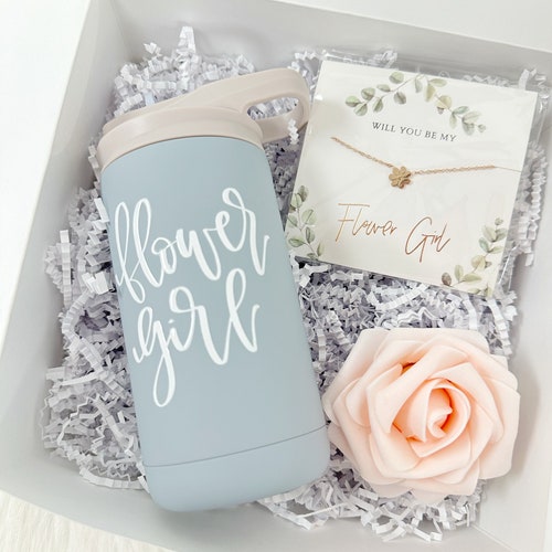 Flower Girl Proposal Gift Box with Personalized Tumbler and Daisy Necklace