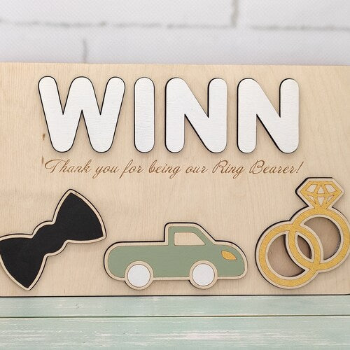 Personalized Ring Bearer Proposal Gift - "Will You Be Our Ring Security?" Wooden Puzzle