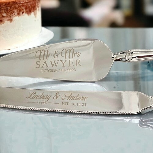 Personalized Engraved Wedding Cake Knife & Server Set
