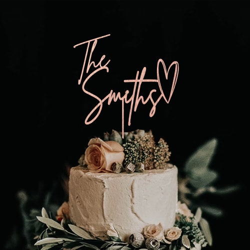 Rustic Personalized Script Wedding Cake Topper – Custom Design