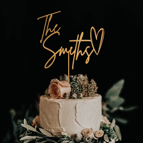 Rustic Personalized Script Wedding Cake Topper – Custom Design