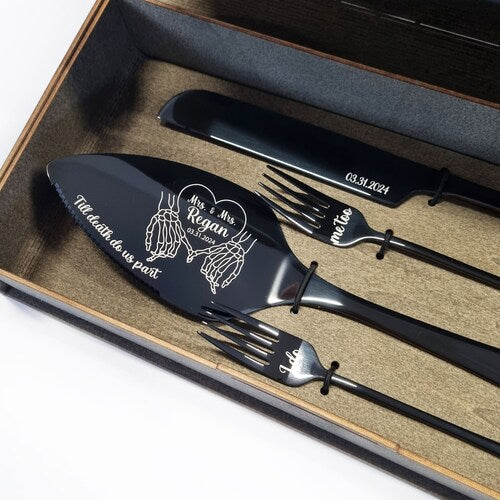 Personalized Silver Wedding Cake Cutting Set with Forks