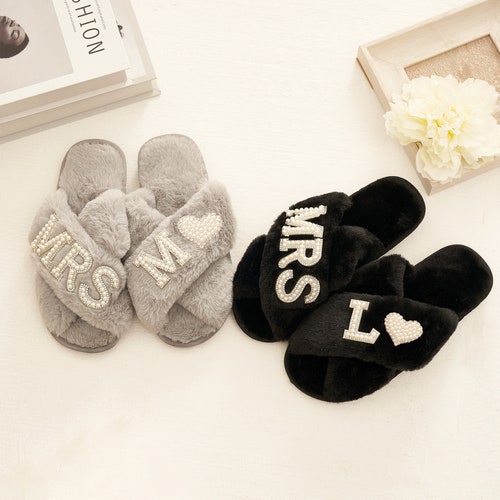 Custom Bridal Slippers | Mrs. Wedding Slippers with Pearls & Glitter