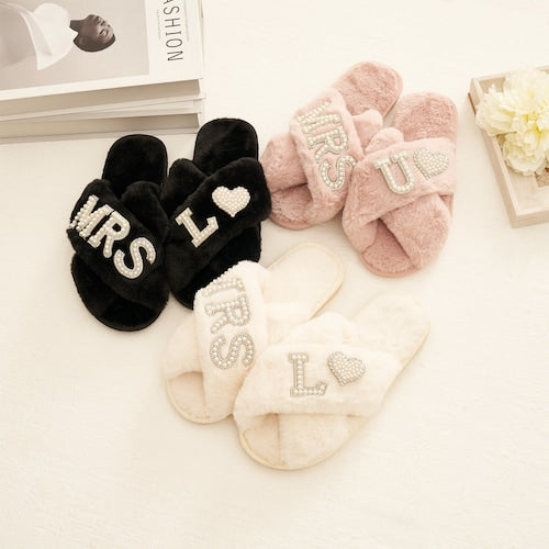Custom Bridal Slippers | Mrs. Wedding Slippers with Pearls & Glitter