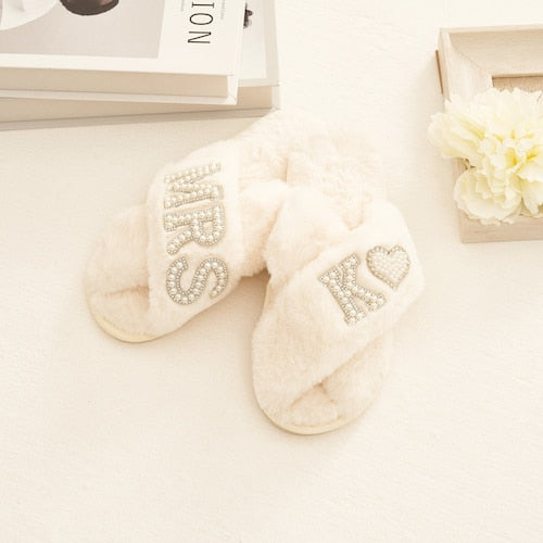 Custom Bridal Slippers | Mrs. Wedding Slippers with Pearls & Glitter